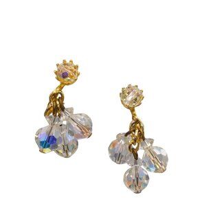 Vintage Rainbow AB Crystal Dangle Drop Earrings, Sparkly Faceted Glass Beads
